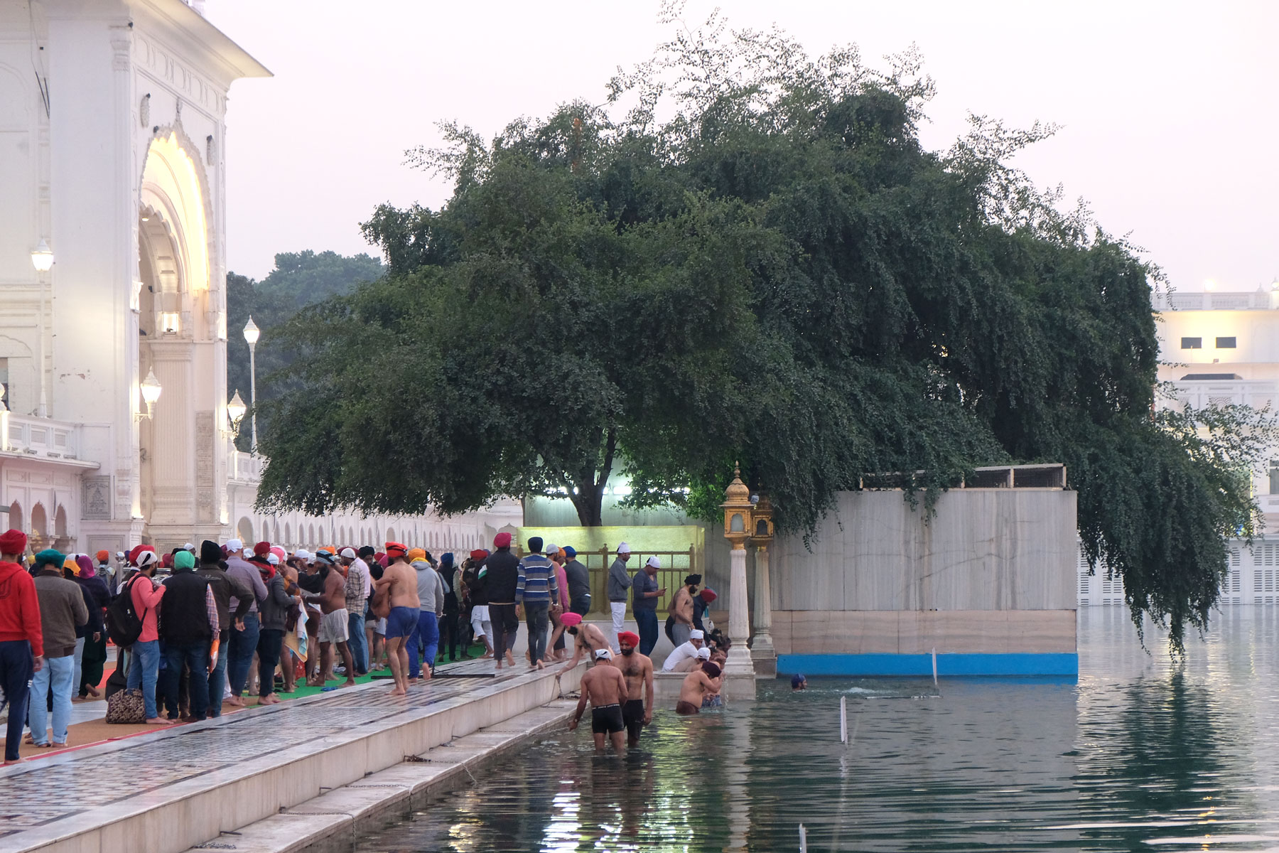 Männer baden im heiligen Wasser des Sikh-Tempels in Amritsar.