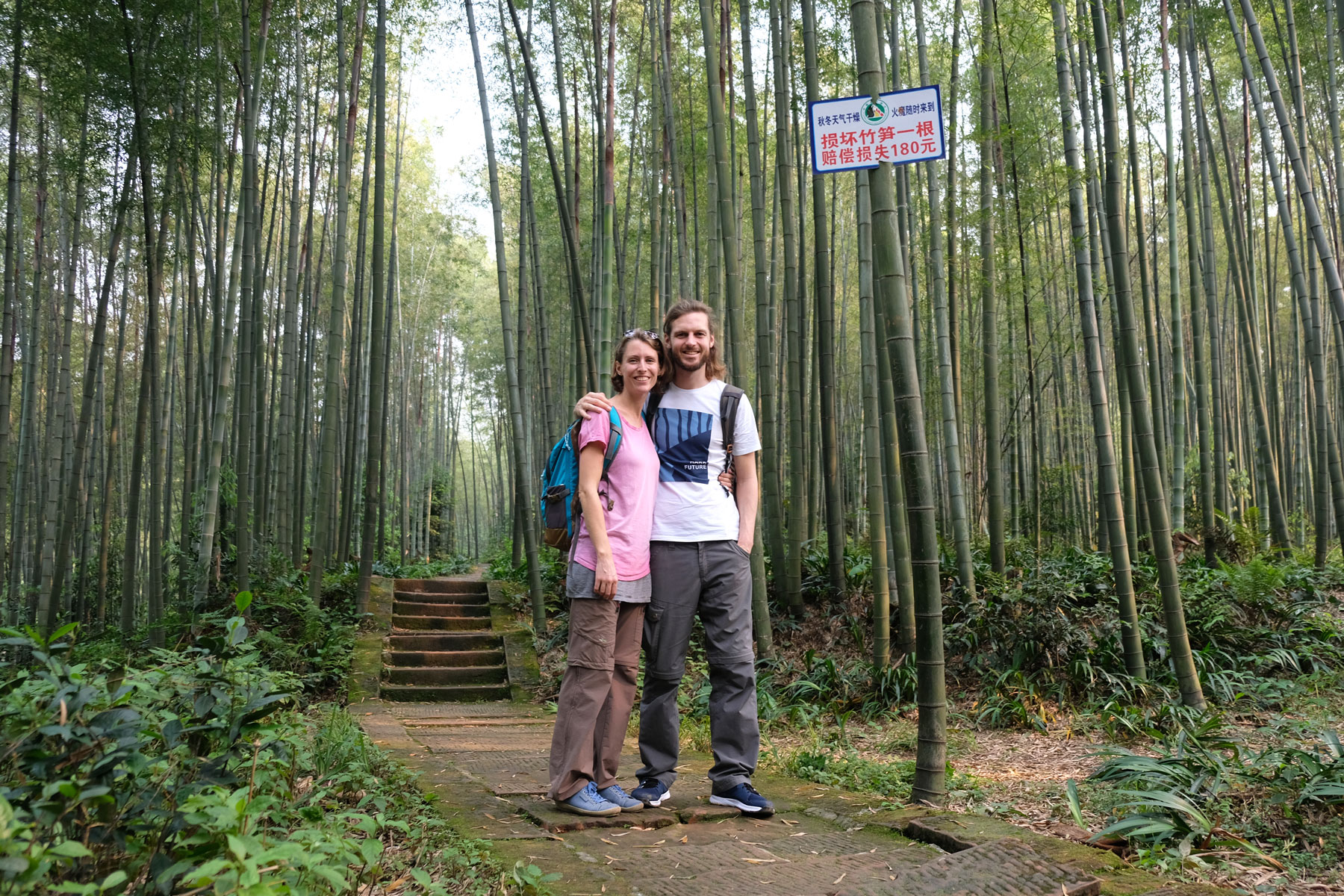 Leo und Sebastian im Bambuswald in Shunan Zhuhai Nationalpark in Sichuan.