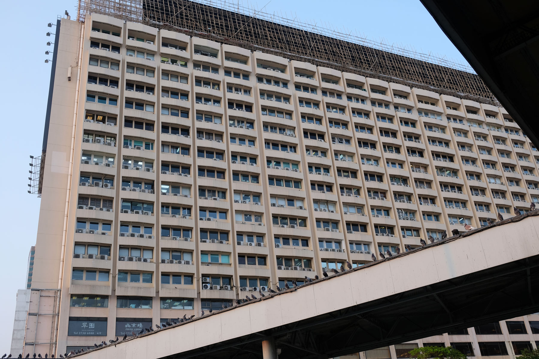 Ein Wohnblock in Hongkong zeigt Fenster neben Fenster und vor jedem eine Klimaanlage.