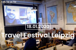 Zuschauer bei einer Veranstaltung. Schriftzug Travel Festival Leipzig 18.01.2020.